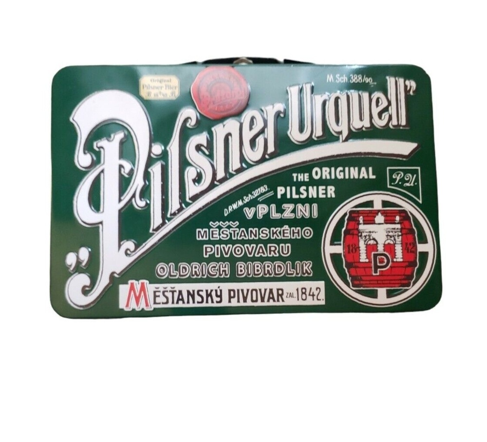 PILSNER URQUELL Bier BEER Embossed Metal Lunch Box Tine Green Large 7"x11"x5"